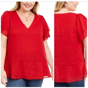 Michael Kors Red Dot Ruffle Sleeve Top Plus Sz 1X